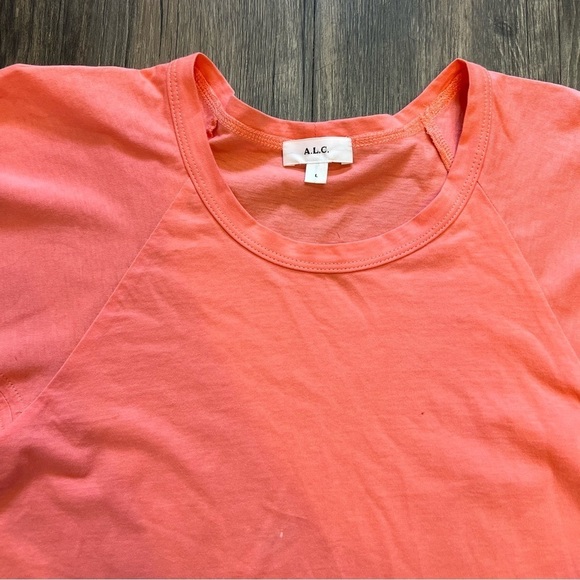 A.L.C Women’s Short Puffer Sleeve Crew Neck Tee Shirt Top Salmon Pink Cotton L - Picture 9 of 12